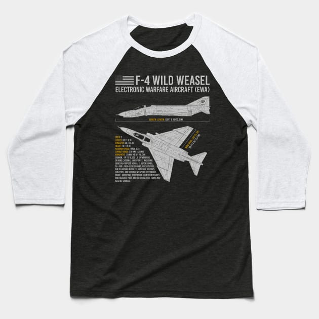 F-4 phantom f-4g Wild weasel Blueprint US Aircraft Plane USAF Airplane Baseball T-Shirt by BeesTeez